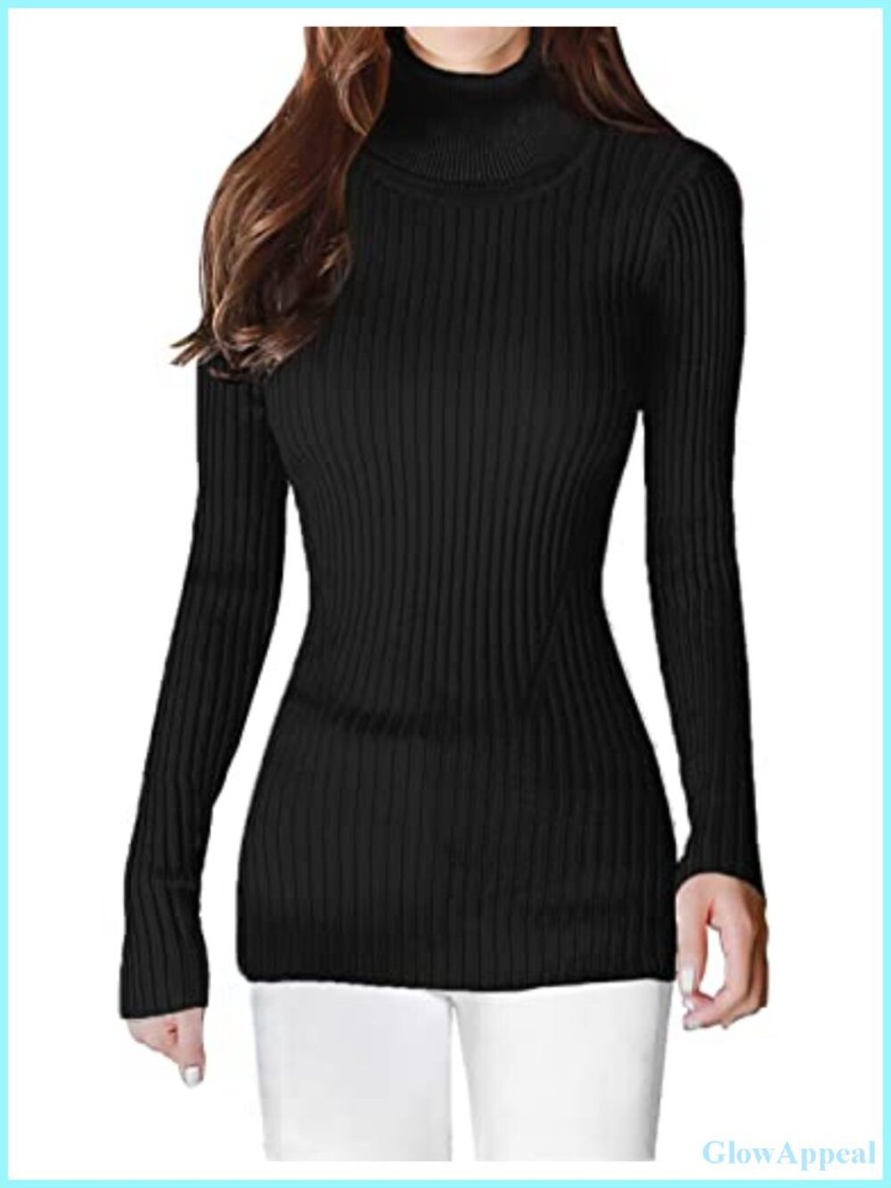 Ribbed Turtleneck Sweater Womens Fitted Knit Pullover Soft Stretch Long Sleeve